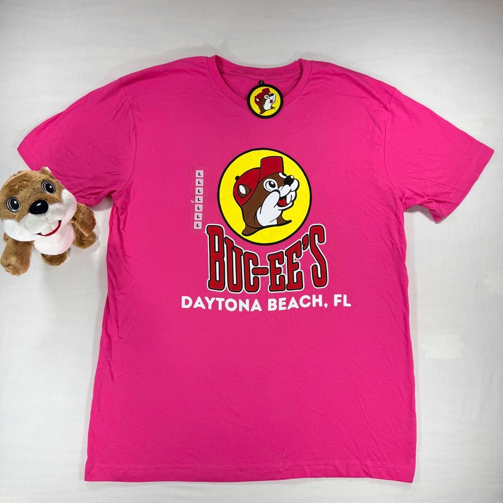 Buc-ees Daytona Beach FL Pink T-Shirt Large NWT and Animated Singing Plush Toy